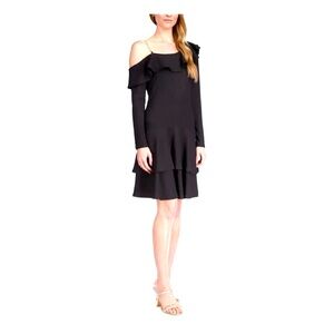 New Michael Kors Black Drop Waist Cocktail Dress Ruffle Hem and Neckline
